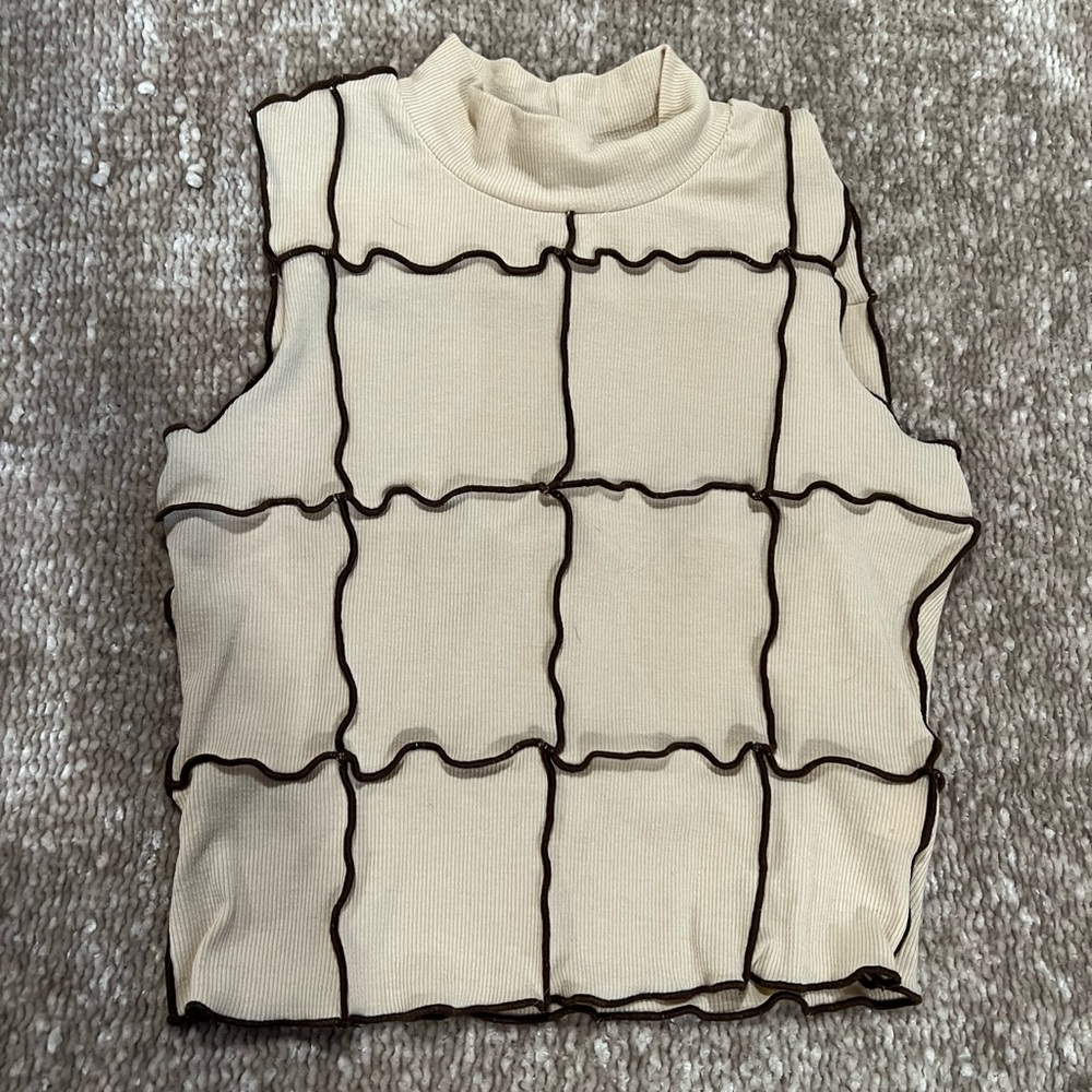 Pretty Garbage top. Beige & brown. Size Small